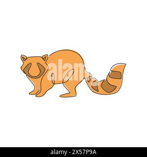 One single line drawing of lovely funny raccoon for logo identity. Cute racoon animal mascot concept for pet lover club icon. Dynamic continuous line Stock Vector