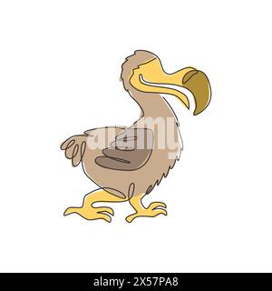 Single continuous line drawing of adorable cute dodo bird for logo identity. Historical animal mascot concept for national zoo icon. Dynamic one line Stock Vector