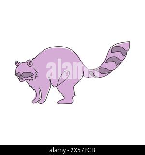 One continuous line drawing of cute racoon for logo identity. Funny raccoon animal mascot concept for national conservation park icon. Modern single l Stock Vector