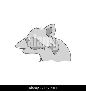 Single continuous line drawing of adorable and cute head raccoon for e-sport logo identity. Funny mammal animal mascot concept for team game icon. One Stock Vector