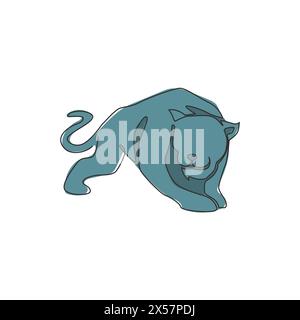 One single line drawing of wild leopard for company business logo identity. Strong jaguar mammal animal mascot concept for national conservation park. Stock Vector