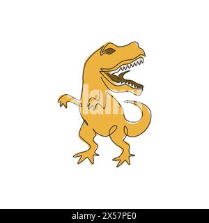 One single line drawing of wild and aggressive t-rex for logo identity. Dino animal mascot concept for prehistoric theme park icon. Trendy continuous Stock Vector