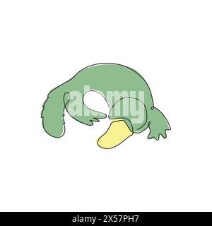 One single line drawing of smart unique platypus for logo identity. Typical cute Australian animal mascot concept for national park icon. Trendy conti Stock Vector