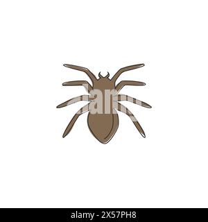 One single line drawing of poisonous spider for logo symbol identity. Arachnid pet concept for insect lover club icon. Trendy continuous line draw des Stock Vector