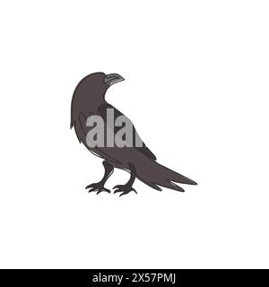 One continuous line drawing of black raven for ghost house logo identity. Crow bird mascot concept for cemetery icon. Modern single line draw vector g Stock Vector
