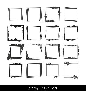 Set of abstract black brush stroke frames vector. Assorted paintbrush borders. Vector frame collection. Creative box designs. Stock Vector