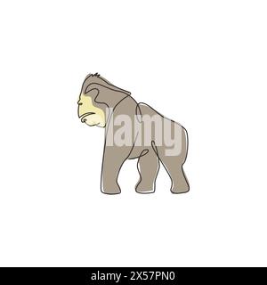 One continuous line drawing of gorilla for national park logo identity. Primate animal portrait mascot concept for conservation forest icon. Dynamic s Stock Vector