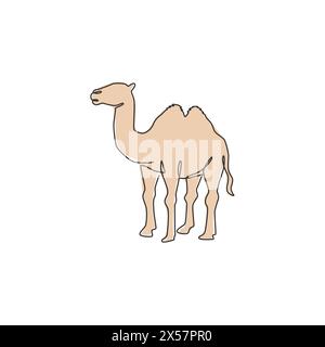 One single line drawing of desert Arabian camel for logo identity. Cute mammal animal concept for livestock husbandry icon. Trendy continuous line dra Stock Vector