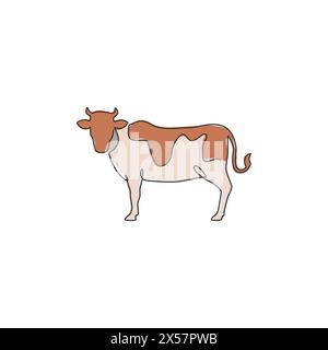 One single line drawing of fat cow for husbandry logo identity. Mammal animal mascot concept for livestock icon. Continuous line draw design vector il Stock Vector