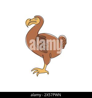 One single line drawing of adorable fun dodo bird for logo identity. Extinct animal mascot concept for national conservation park icon. Modern continu Stock Vector