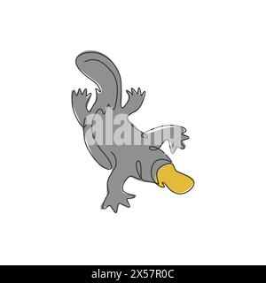 One continuous line drawing of cute platypus for logo identity. Australian mammal animal mascot concept for national conservation park icon. Trendy si Stock Vector