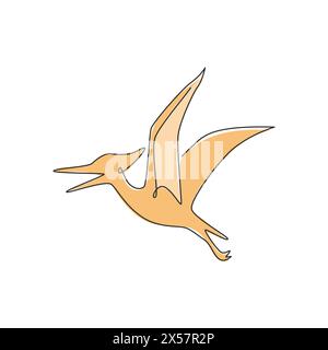 One continuous line drawing of aggressive pterodactyl prehistory animal for logo identity. Dinosaurs mascot concept for prehistoric museum icon. Singl Stock Vector