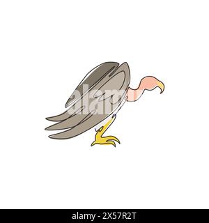 One continuous line drawing of scary vulture for foundation logo identity. Big bird mascot concept for bird conservation icon. Modern single line draw Stock Vector