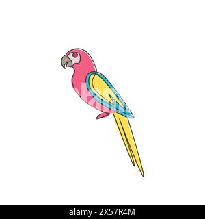One continuous line drawing of cute parrot bird with long tail for logo identity. Aves animal mascot concept for national conservation park icon. Sing Stock Vector