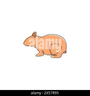 Single continuous line drawing of funny fat hamster for logo identity. Rodent animal mascot concept for hamster exhibition show icon. Modern one line Stock Vector