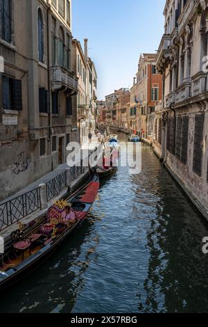 Gondola in a small canal, Venice, Veneto, Italy Stock Photo
