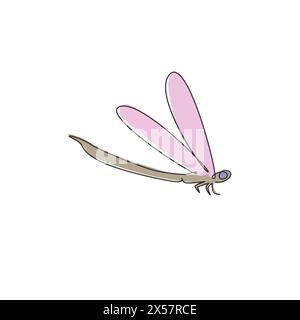 One single line drawing of cute dragonfly for company logo identity. Odonata animal mascot concept for insect lover club icon. Modern continuous line Stock Vector