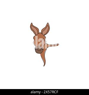 One single line drawing of cute donkey head for farm logo identity. Little horse mascot concept for national zoo icon. Modern continuous line draw des Stock Vector