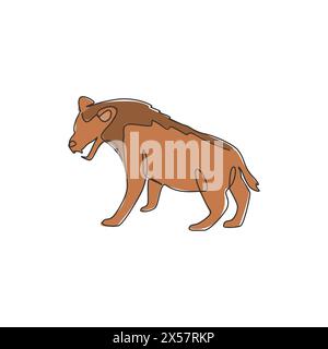 Single continuous line drawing of ferocious hyena for company logo identity. Carnivore animal mascot concept for safari park icon. Modern one line dra Stock Vector
