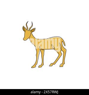Single continuous line drawing of cute antelope for company logo identity. Horned gazelle mascot concept for national zoo icon. One line draw design g Stock Vector