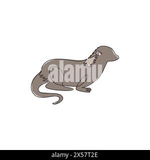 One single line drawing of funny otter for pet logo identity. Weasel animal mascot concept for national conservation park icon. Modern continuous line Stock Vector