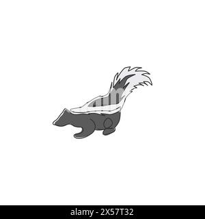 One continuous line drawing of cute striped skunk for logo identity. Mephitidae north and south American mammal mascot concept for national zoo icon. Stock Vector
