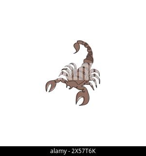 Single continuous line drawing of deadly scorpion for company logo identity. Lethal arthropod mascot concept for martial art club icon. One line draw Stock Vector
