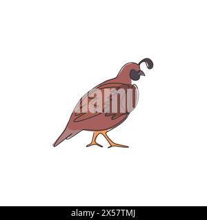 One single line drawing of funny valley quail for logo identity. California quail bird mascot concept for national conservation park icon. Modern cont Stock Vector