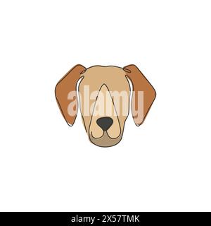 Single continuous line drawing of cute labrador retriever dog head for logo identity. Purebred dog mascot concept for pedigree friendly pet icon. Mode Stock Vector