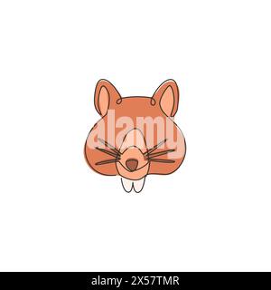 One continuous line drawing of adorable hamster head for logo identity. Rat family animal mascot concept for hamster farm icon. Modern single line dra Stock Vector
