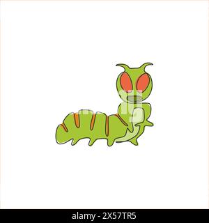 Single continuous line drawing of adorable caterpillar for company logo identity. Serious agricultural pest mascot concept for pest control icon. Mode Stock Vector
