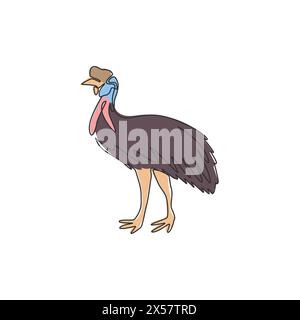 One single line drawing of beauty cassowary for company logo identity. Endangered bird mascot concept for national conservation icon. Modern continuou Stock Vector