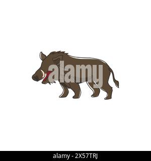 One continuous line drawing of savage common warthog for company logo identity. African savanna pig mascot concept for national safari park icon. Mode Stock Vector