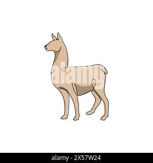 Single continuous line drawing of cute alpaca for company logo identity. Mountain llama mascot concept for national conservation park icon. Modern one Stock Vector
