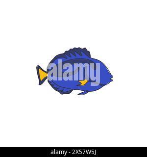 Cute sea fish. Blue tang or Regal tang seamless pattern on blue with ...