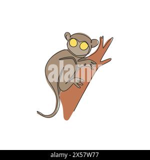 Single one line drawing of funny tarsier for foundation logo identity. Nocturnal primate animal mascot concept for pet lover club icon. Modern continu Stock Vector