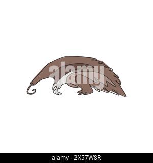 Single continuous line drawing of large anteater for logo identity. Insectivorous animal mascot concept for national conservation park icon. Modern on Stock Vector