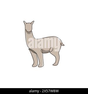 Single one line drawing of adorable alpaca for company logo identity. South American camelid mascot concept for national zoo icon. Modern continuous l Stock Vector