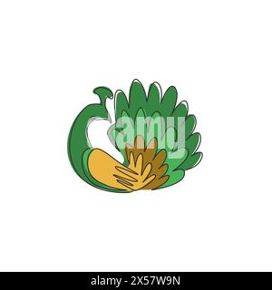 Single continuous line drawing of pretty peacock for company logo identity. Large beauty bird mascot concept for pet lover club icon. Modern one line Stock Vector