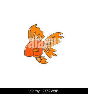 One single line drawing of adorable goldfish for company logo identity. Domestic fish mascot concept for aquatic pet icon. Modern continuous line draw Stock Vector