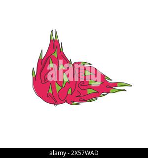 One continuous line drawing of whole healthy organic dragon fruit for orchard logo identity. Fresh dragonfruit concept for fruit garden icon. Modern s Stock Vector