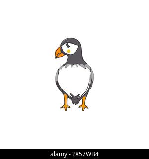 One single line drawing of funny puffin for organisation logo identity. Adorable sea bird mascot concept for national conservation park icon. Modern c Stock Vector