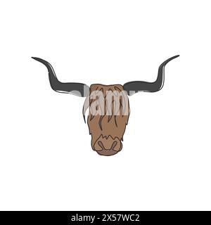 Single one line drawing of manly yak head for company logo identity. Cow farm mammal mascot concept for national zoo icon. Modern continuous line draw Stock Vector