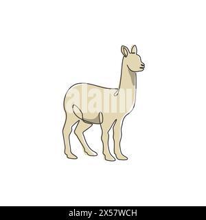 One continuous line drawing of funny alpaca for farm logo identity. Domesticated mammal animal mascot concept for livestock icon. Modern single line d Stock Vector