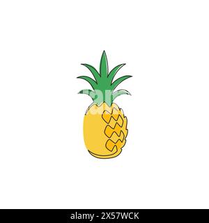One continuous line drawing whole healthy organic pineapple for orchard logo identity. Fresh summer fruitage concept for fruit garden icon. Modern sin Stock Vector
