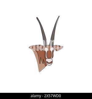 Single one line drawing of gallant oryx head for company logo identity. Gazelle mammal animal mascot concept for national zoo icon. Modern continuous Stock Vector