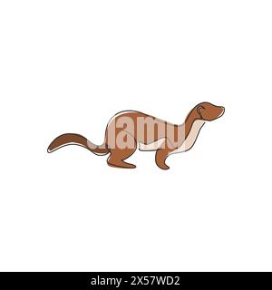 One continuous line drawing of funny weasel for company logo identity. Mustelidae animal mascot concept for national conservation icon. Modern single Stock Vector