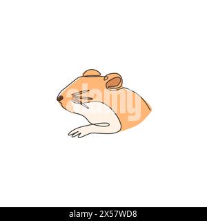 One continuous line drawing of adorable hamster head for logo identity. Rat family animal mascot concept for hamster farm icon. Modern single line dra Stock Vector