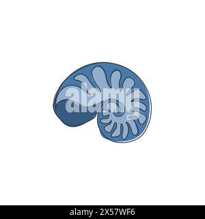 Single continuous line drawing beauty sea snail shell for nautical logo identity. Seashell mascot concept for beach conservation icon. Modern one line Stock Vector