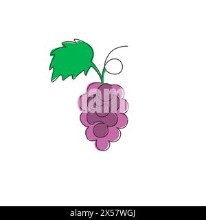 One continuous line drawing healthy organic grapes for vineyard logo identity. Fresh tropical fruitage concept for fruit orchard garden icon. Modern s Stock Vector